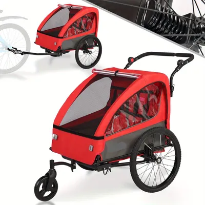 Image de Remorque pour vélo pour enfants - Remorque pour vélo - 2-en-1 (remorque et poussette) - Poussette - Siège auto pour vélo - Roue pivotante à 360°