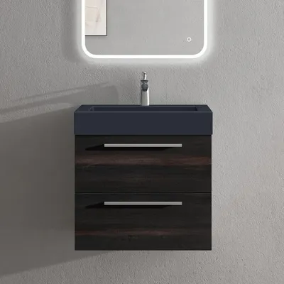 Produktbild von doporro Badmöbel-Set Waschbeckenunterschrank mit Soft-Close in Dunkelgrau 60x48x60cm Quadratto Waschplatz komplett Set inkl. Mineralguss-Waschbecken in matt Anthrazit