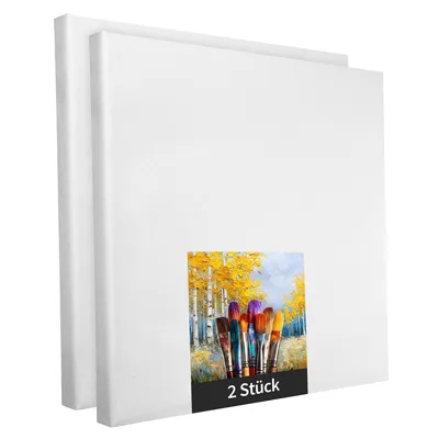 Immagine prodotto di Telaio a cuneo - 2 pezzi - 70 x 70 cm - tela bianca in poliestere per artisti - da dipingere - già tesa - adatta per colori acrilici o tessili