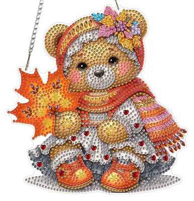 Zdjęcie produktu dla Zestaw do tworzenia ozdób "Diamond Painting" z motywem jesiennego misia, wymiar 20x20 cm, do zawieszania