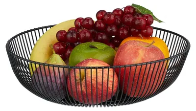 Obstschale aus Metall, rund, H x Ø 8 x 28 cm, schwarz