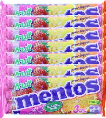 Produktbild von 7 x 3er Pack Mentos Fruit Chewy Dragees Frucht Bonbons 21x38g Rollen