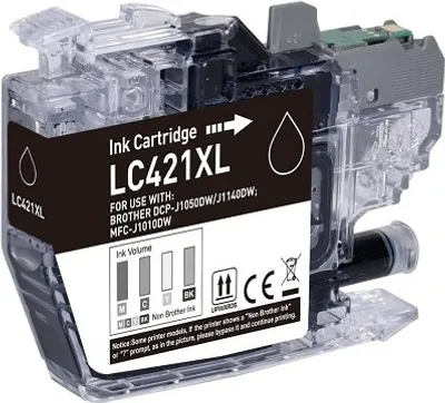 Image de Cartouche d'encre XL compatible avec Brother LC-421 XL-BK Noir, pour les modèles DCP-J1050 DW, DCP-J1140 DW, DCP-J1800 DW et MFC-J1010 DW, pour 500 pages !