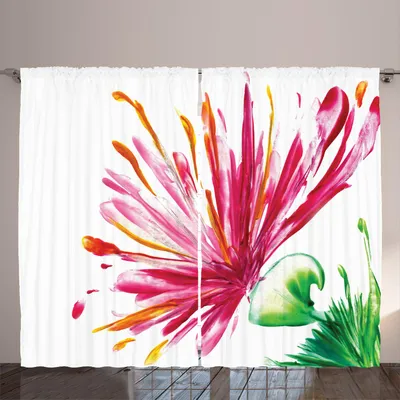 Immagine prodotto di ARANDE Tenda con fiori acquerellati, giglio orientale, fiorellini di fresia, stampa artistica aperta, 280 x 225 cm, fucsia e verde