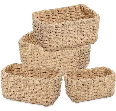 Image de Ensemble de 4 paniers tressés de rangement - Paniers empilables pour diverses utilisations