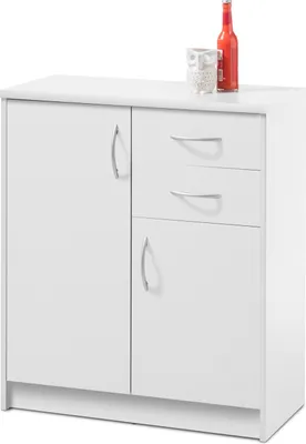 Produktbild von Kommode - Weiß matt - 74 x 86 cm - 2 Türen - 2 Schubladen - 3 Einlegeböden