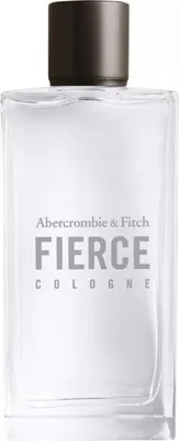 A clear, front-facing studio shot of an Abercrombie & Fitch Fierce Eau de Cologne bottle against a white background.