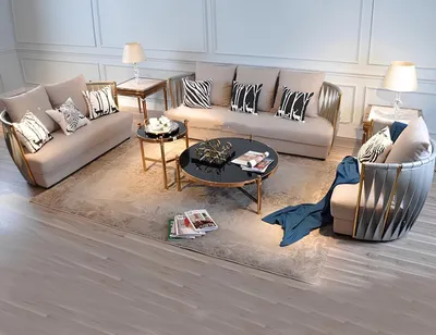 Obrázek produktu pro Kovová pohovka Chesterfield s čalouněným sedákem Pohovka 3+1 designová souprava látky