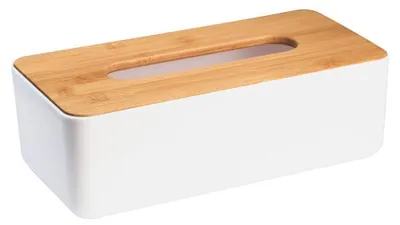Zdjęcie produktu dla Pudełko na chusteczki SNOW 262x90x132mm, białe/bambusowe