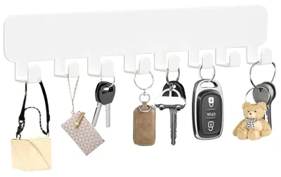 Produktbild von Selbstklebender Schlüsselhaken zur Wandmontage, bohrfreier Schlüsselhalter, dekorativer Schlüsselorganizer aus Metall mit 8 Haken für Eingangsbereich, Haustür, Flur, 1 Stück