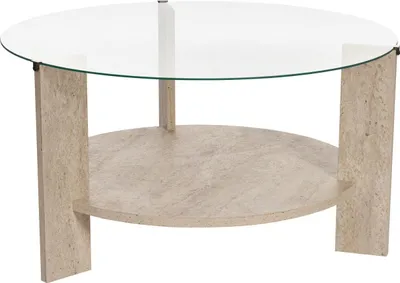 Obrázek produktu pro Dřevěný konferenční stolek „Clara“ – 75 x 75 x 40 cm – TravertinTransparent