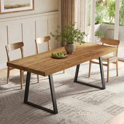 Immagine prodotto di Tavolo da pranzo rettangolare, 160 cm, in legno massello, con gambe in metallo, color marrone rustico, per 4-6 persone