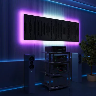 Immagine prodotto di Set da 3 pannelli acustici a LED con RGB Glow per Echo Control | Pannelli fonoassorbenti con retroilluminazione | 3x WAVE - Grouped | Nero