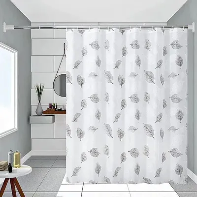 Image de Rideau de douche de 200/220/240 cm de long, rideau de salle de bain noir à motif de feuilles, semi-transparent, imperméable, résistant à la moisissure, rideau de douche en PEVA lavable pour baignoire (200 x 200 cm)