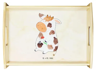Produktbild von Mr. & Mrs. Panda Tablett Kuh - Vintage - Geschenk, Hof, Landwirtin, Holztablett, Motivtion, sofatablett, Träume, Servier, Deko, Kühe, holz, Spruch