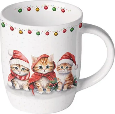 Image de A Noël Tasse 0.2 L Funny cute kittens Kitten avec bonnets de Noël