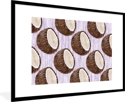 Produktbild von MuchoWow® Gerahmtes Poster Kokosnuss - Lila - Muster 90x60 cm - Poster mit Schwarzem Bilderrahmen Wandposter Rahmen Foto Bilder - Wanddekoration - Fotos