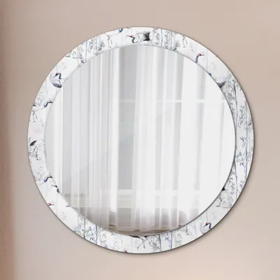 Produktbild von Runder Spiegel mit Modernem Aufdruck - Dekospiegel Wandmontage -Kraniche Vögel- Ø90cm
