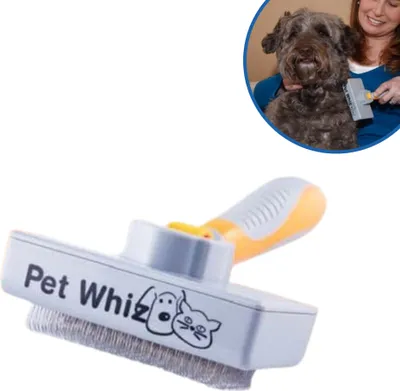 Produktbild von Best Direct Pet Whiz Fellbürste, Tierbürste, Metall, Gummi, selbstreinigende Bürste für Hunde und Katzen, 19x11cm, Perlendesign