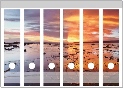 Produktbild von Wallario Ordnerrücken Sticker, selbstklebend für breite Ordner, 6 Stück, Motiv Wattwanderung am Meer bei Sonnenuntergang