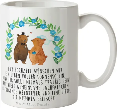 Produktbild von Mr. & Mrs. Panda Tasse Bären Hochzeit - Weiß - Geschenk, Trauung, Hochzeitstag, Becher, Pott, Zur, Hochzeitsgeschenke für Brautpaar, Kaffeebecher, Hochzeitsgeschenk