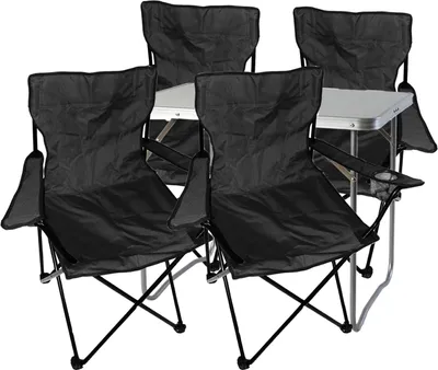 5-tlg. Schwarz Campingmöbel Set, Tisch mit Tragegriff und Stühle mit Tasche