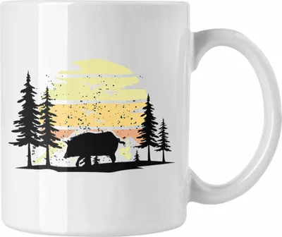 Produktbild von Trendation - Wildschwein Tasse Geschenk für Waldarbeiter Grafik (Weiß)