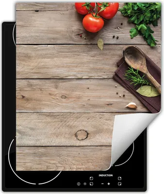 Produktbild von DarHaus Herdabdeckplatte 45x52 cm Anti Rutsch Matte Aufrollbar, Tomaten - Holz