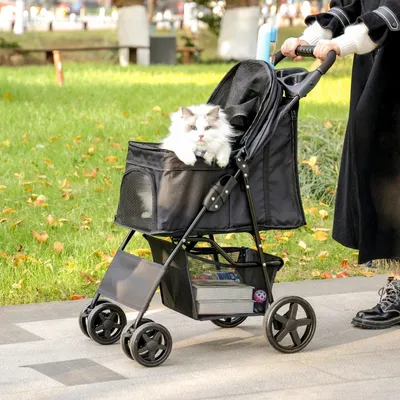 Image de Poussette pour chiens - Chariot - Animaux de compagnie - Pliable - Avec grand espace de rangement - Léger