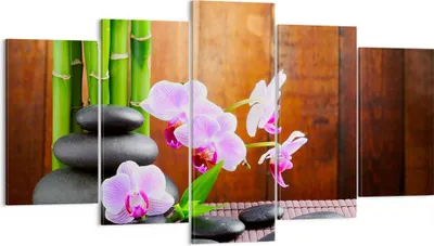 Produktbild von Bild auf Leinwand - Leinwandbild - Bambus Dekoration Blume Orchidee - 160x85cm - Wand Bild - Wanddeko - Leinwanddruck - Bilder - Kunstdruck - Leinwand bilder - Wandkunst - EA160x85-2167