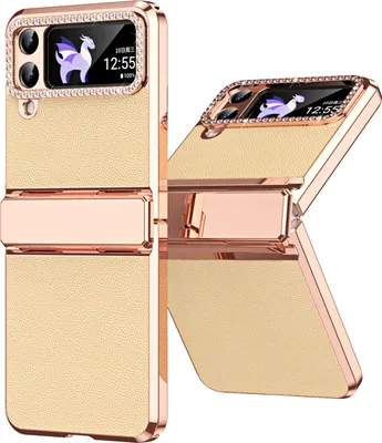 Produktbild von Handyhülle für Samsung Galaxy Z Flip 4 5G, Scharnierschutz, Luxus Galvanisierter Litschi Glänzender Diamant Schutzhülle Gold