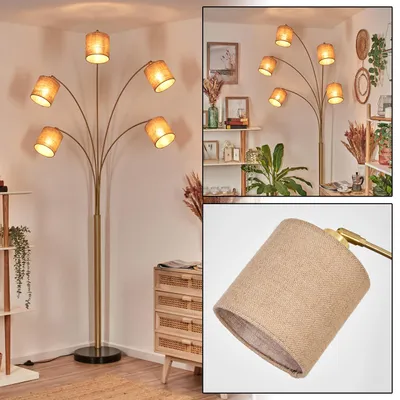 Produktbild von Tubione Stehlampe aus Metall/Leinen in Messing gebürstet/Schwarz/Natur