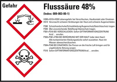 Produktbild von Dreifke® Aufkleber I GHS-Etikett Flusssäure 48%, GefStoffV/GHS/CLP, Folie, 14...
