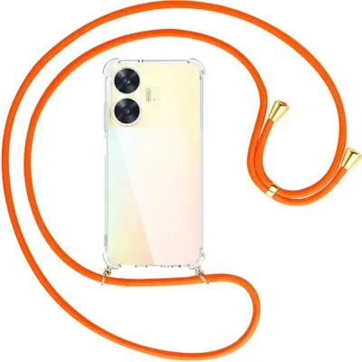 Produktbild von Handykette Backcover-Schutzhülle mit Band (Metall goldfarben) für Realme C55 (6.72'') - neonorange