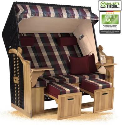 Produktbild von Strandkorb Ostsee 2,5-Sitzer 150cm breit in Schwarz Rot Grün Beige Kariert Zerlegt ideal für Balkon, Terrasse oder Garten