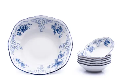 Image de Set de compotes, porcelaine tchèque, Bernadotte, fleurs bleues, 7 d., Thun 1794