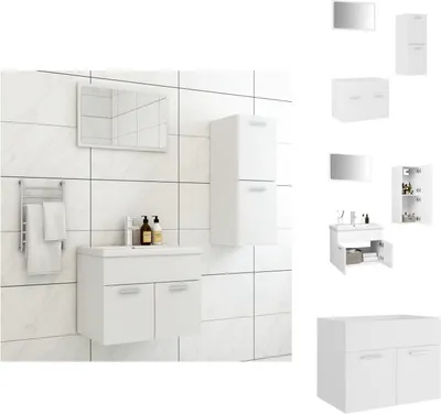 Produktbild von vidaXL Badmöbel-Set Weiß Holzwerkstoff -  Badezimmermöbel-Sets