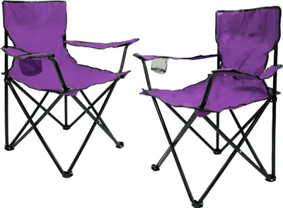 Produktbild von Camping Klappstuhl mit Getränkehalter 2er Set - lila - Campingstuhl klappbar mit Tragetasche - Stuhl faltbar für Festival Freizeit Garten Angler Sessel Belastbarkeit bis 100 kg