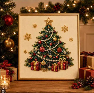 Produktbild von 3D Weihnachts Diamond Painting Set – DIY Perlenbild mit Glitzersteinen
