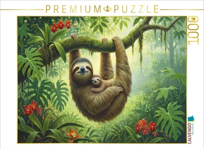 Produktbild von CALVENDO Puzzle Faultier mit Jungtier im Baum | 1000 Teile Lege-Größe 64x48cm Foto-Puzzle für glückliche Stunden