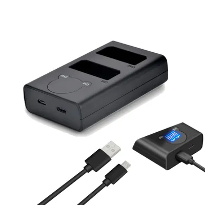 Produktbild von Trade-Shop USB-C Doppel Akku Dual Schnell-Ladegerät für 2 Akkus mit LCD ersetzt Canon LC-E10 für Canon LP-E10, 5108B002 Canon EOS 1100D 1200D 1300D