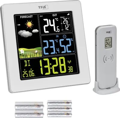 Produktbild von TFA 35.1174 Funk-Wetterstation SUN 2 Farbdisplay Wohnklima Funkuhr mit Datum Außentemperatur : weiß : mit Batterien