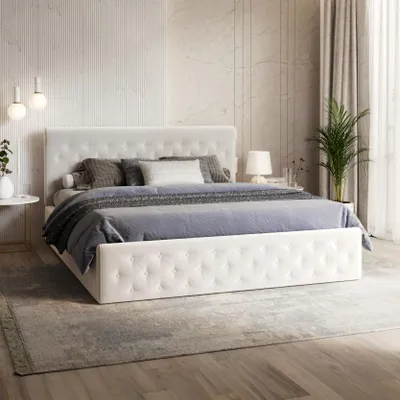 Produktbild von FDM Bett PARADISE Trinity 160x200 cm Polsterbett mit Lattenrost aus Metall Bettkasten Stauraumbett Samt weiß