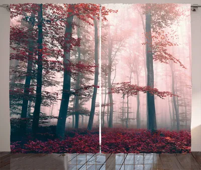 Produktbild von ABAKUHAUS Wald Rustikaler Gardine, Herbst Herbst Natur Wald, Schlafzimmer Kräuselband Vorhang mit Schlaufen und Haken, 280 x 225 cm, Braun Grün und Rot