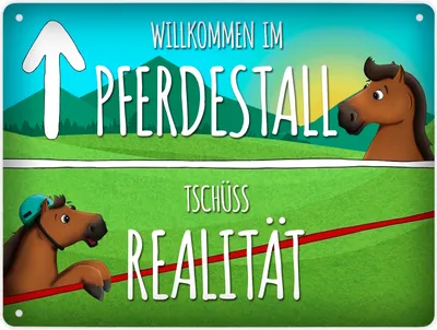 Produktbild von Metallschild XL mit Pferde Motiv und Spruch: Willkommen im Pferdestall Schild