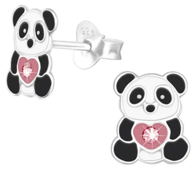 Produktbild von Kinder-Ohrringe Silber 925: Bunte Ohrstecker für Mädchen und Jungen Panda