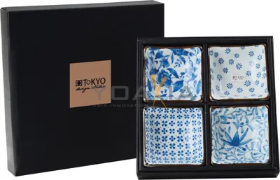 Produktbild von Japan Porzellan 4 Snack & Dipschalen-Set [ FLORES ] 8.5x8.5x3cm ToKYO Design