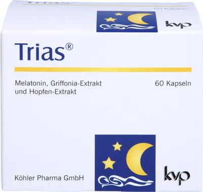 Zdjęcie produktu dla Kapsułki Trias z melatoniną, ekstraktem z griffonii i ekstraktem z chmielu, 60 kapsułek