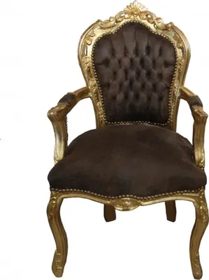 Produktbild von Casa Padrino Barock Esszimmer Stuhl mit Armlehnen Braun / Gold Lederoptik