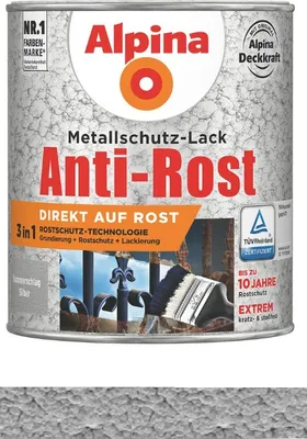 Produktbild von Alpina Metallschutzlack Anti-Rost Hammerschlag Silber 2,5 Liter matt